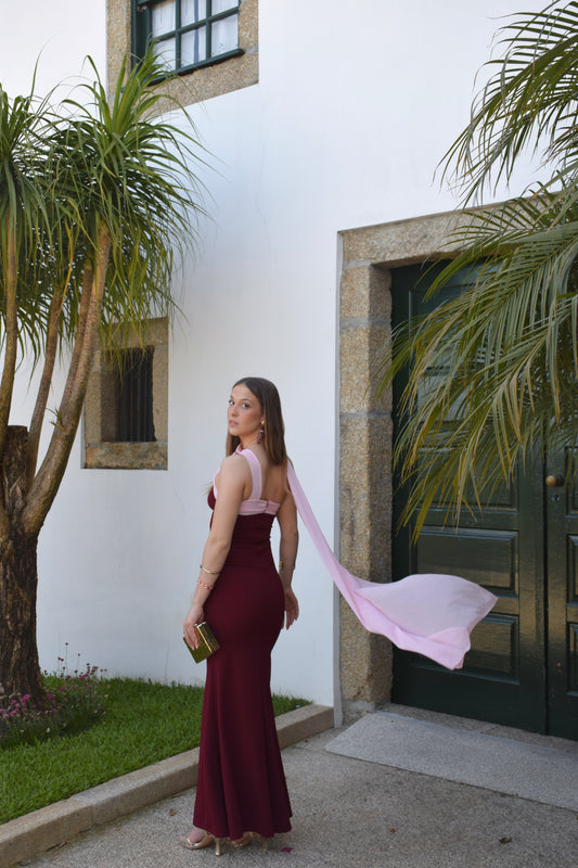Perla Dress - Burgundy & Pink