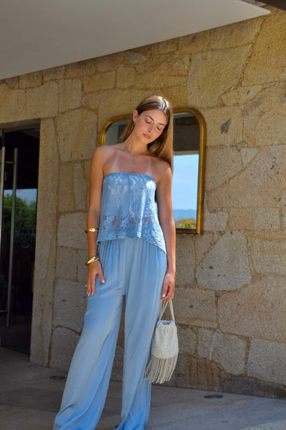 Satin Pants & Multiway Lace - Blue