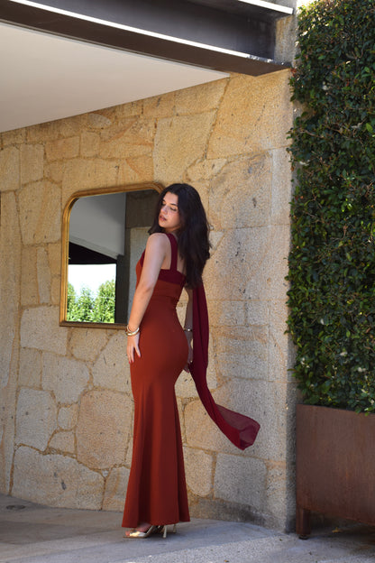 Perla Dress - Terracotta & Burgundy