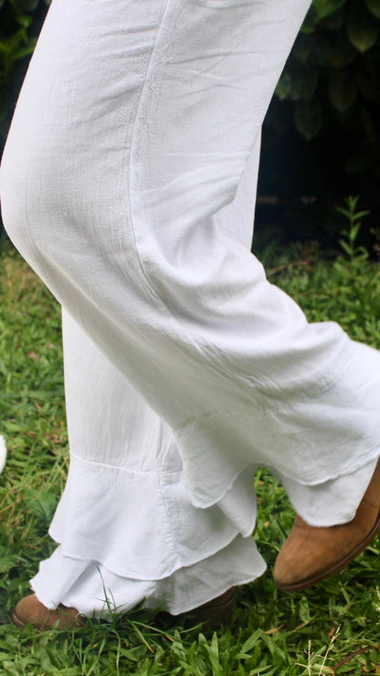 Calças Linen com Folho