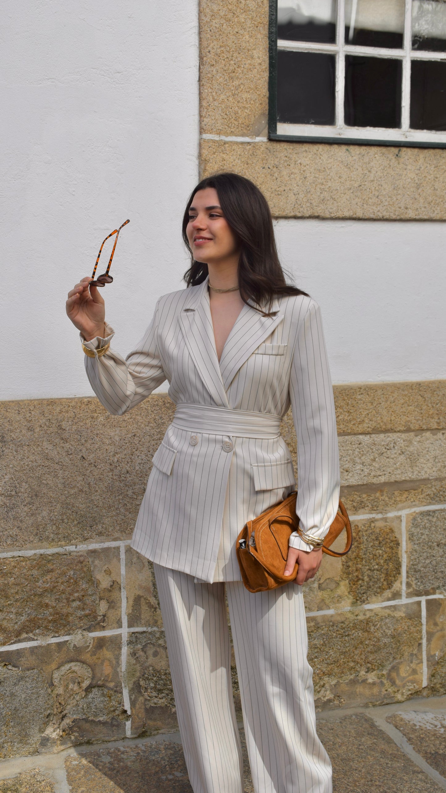 Belted Striped Suit