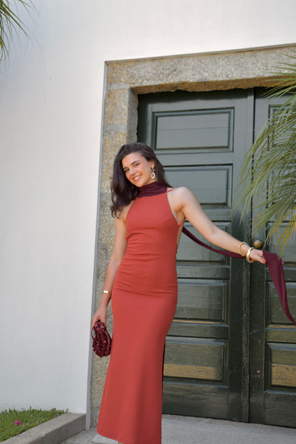 Nacar Dress - Terracota & Burgundy