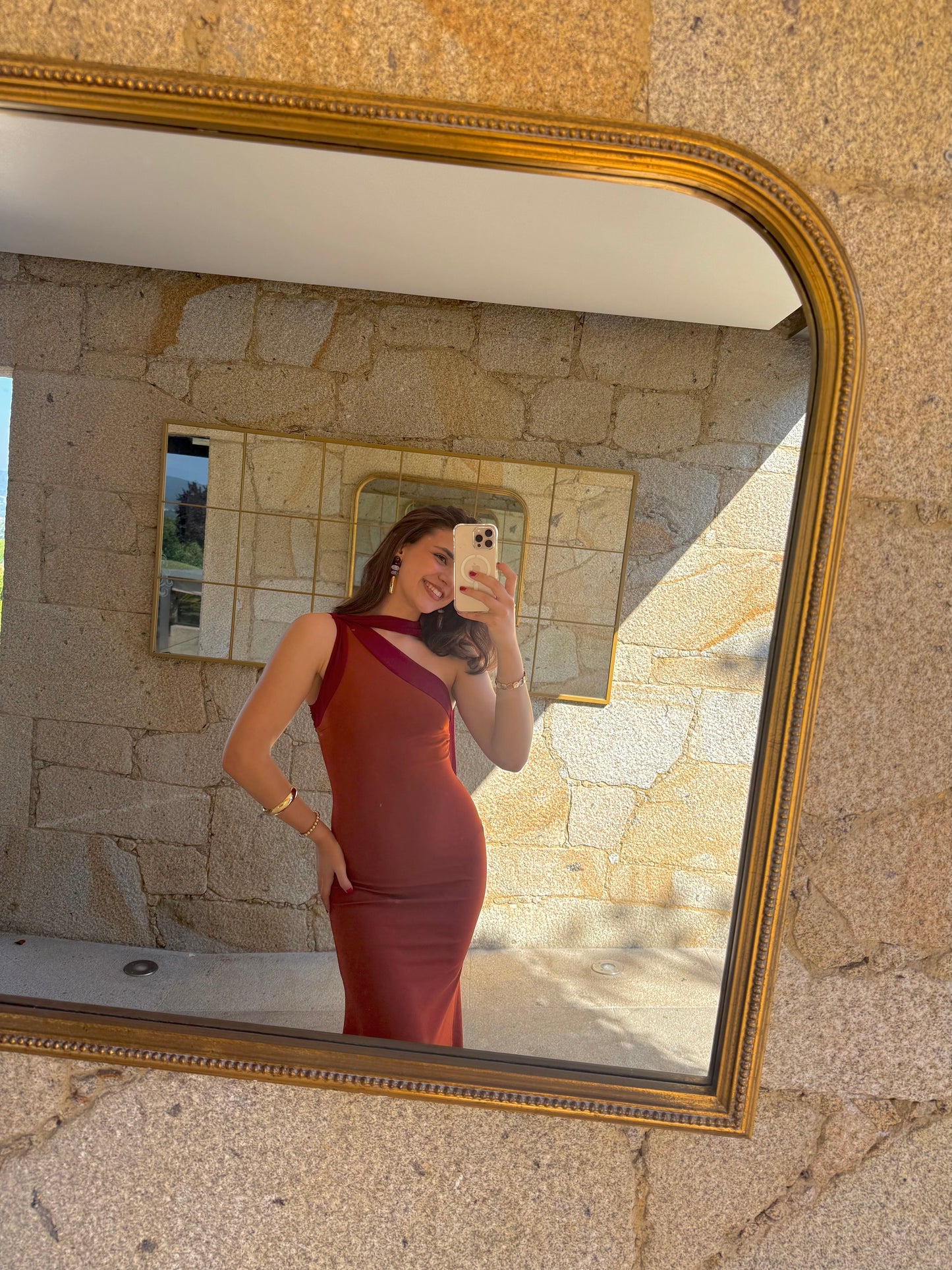 Perla Dress - Terracotta & Burgundy