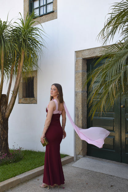 Perla Dress - Burgundy & Pink