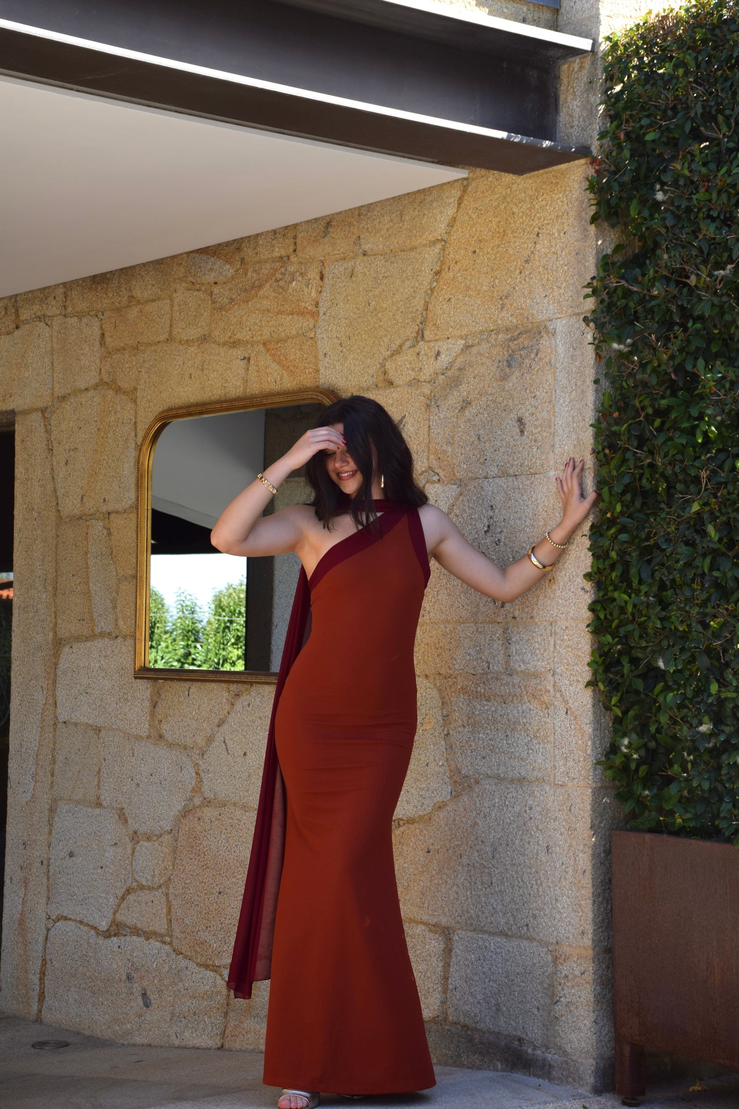 Perla Dress - Terracotta & Burgundy