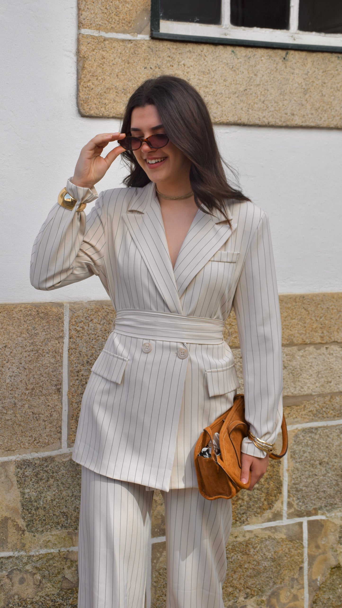 Belted Striped Suit