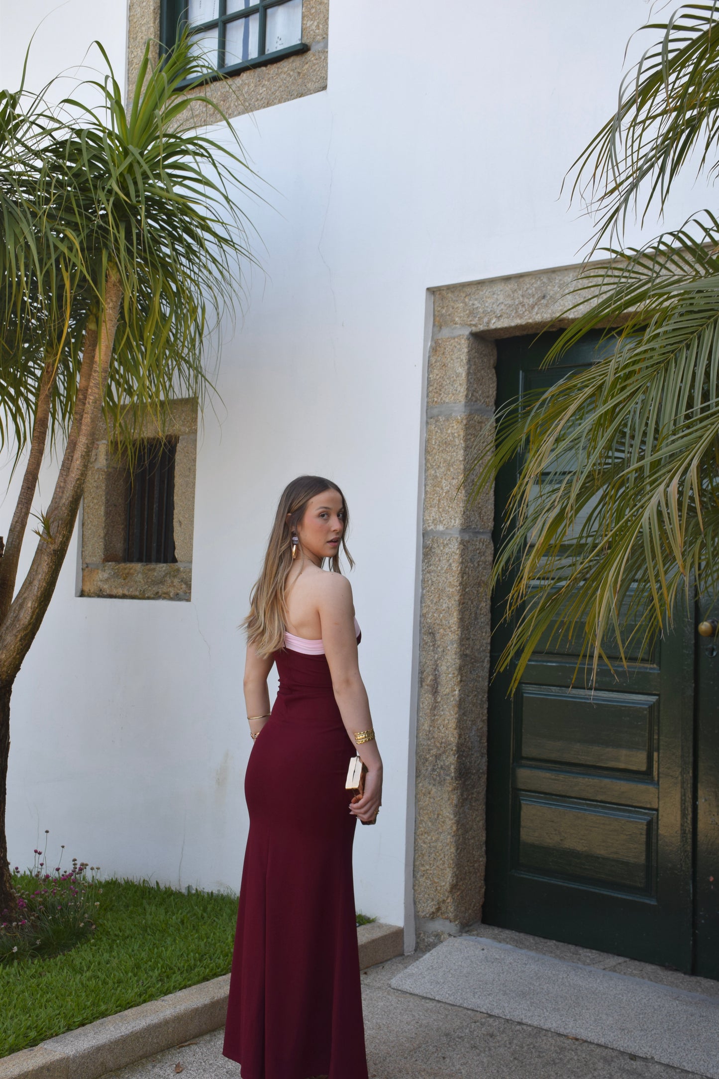 Perla Dress - Burgundy & Pink