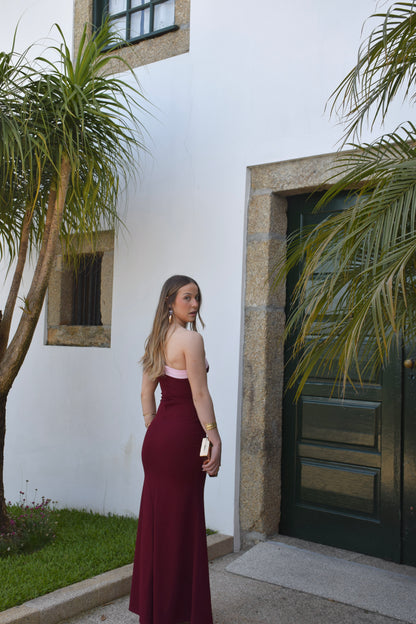 Perla Dress - Burgundy & Pink