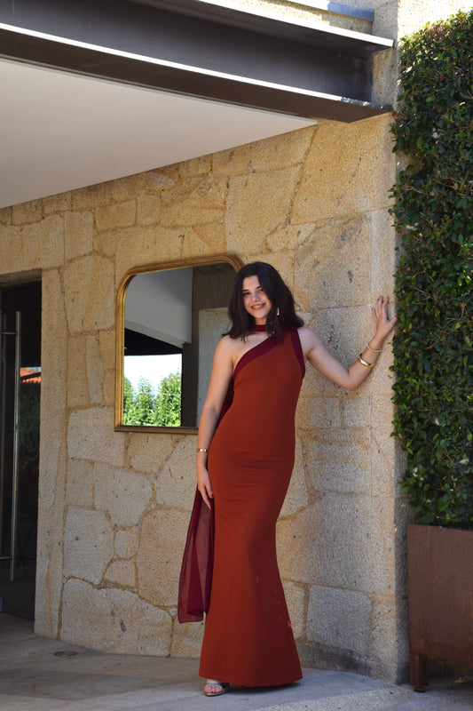 Perla Dress - Terracotta & Burgundy