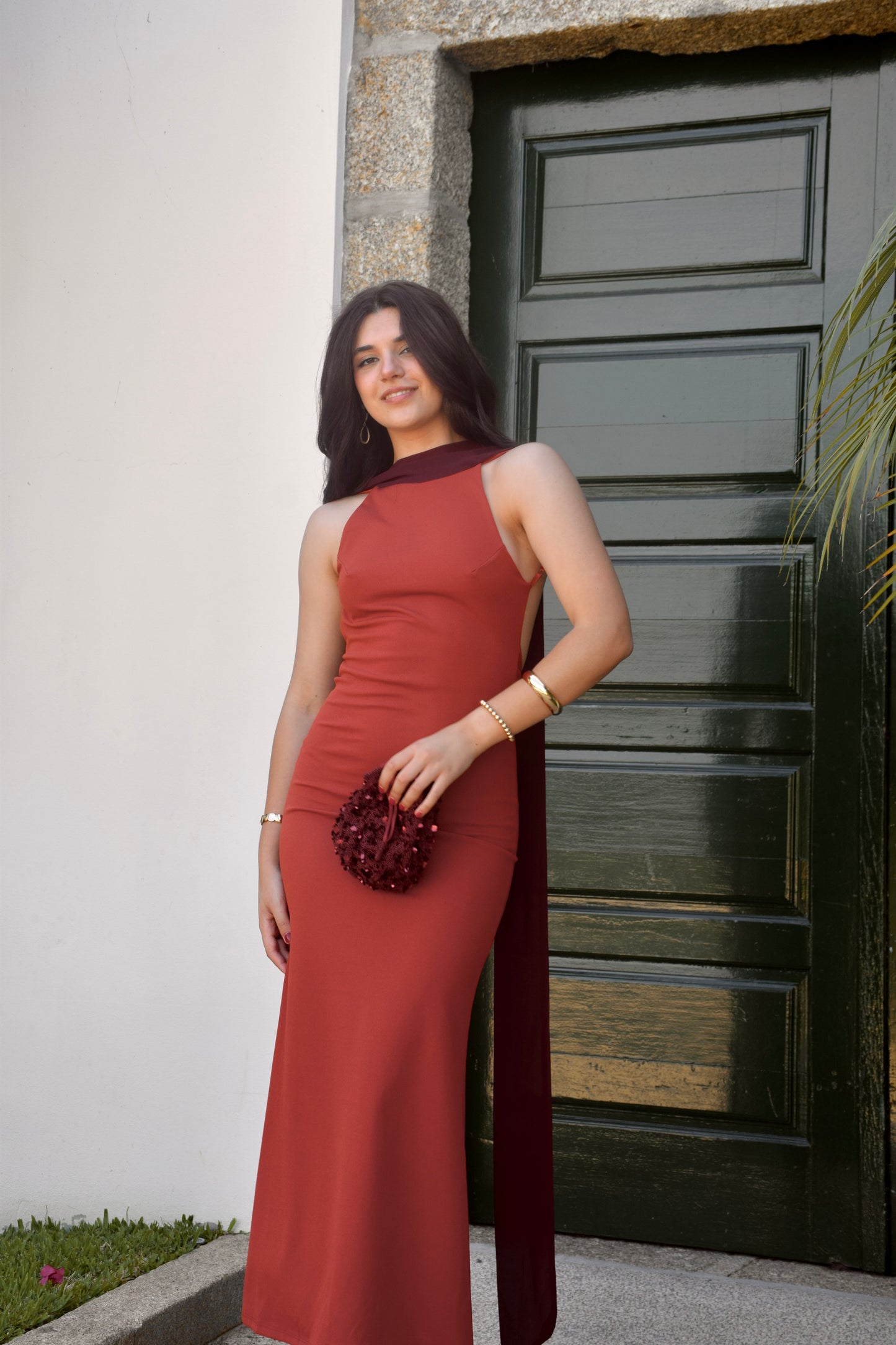 Nacar Dress - Terracota & Burgundy