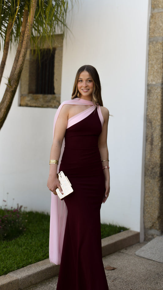 Perla Dress - Burgundy & Pink