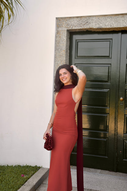 Nacar Dress - Terracota & Burgundy