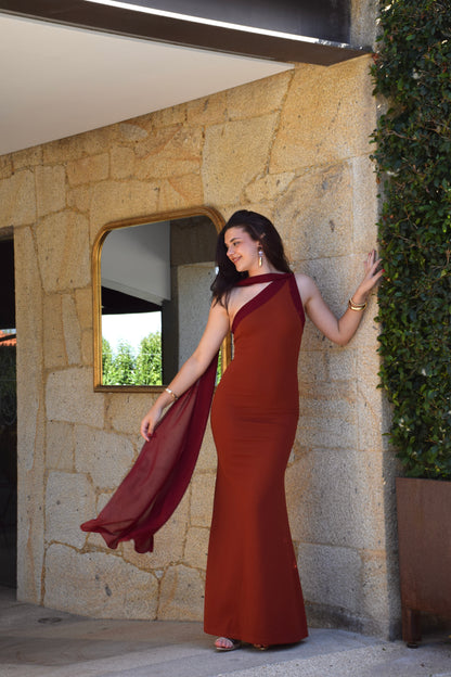 Perla Dress - Terracotta & Burgundy